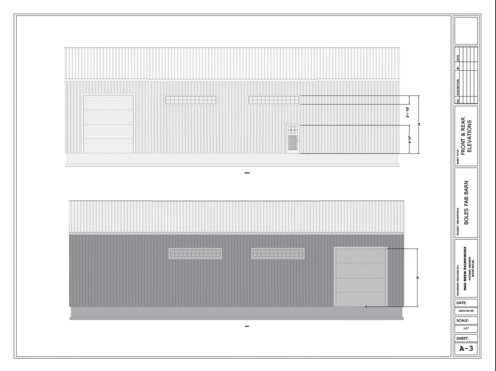 Boziwi Workshop Front and Rear Elevations.
