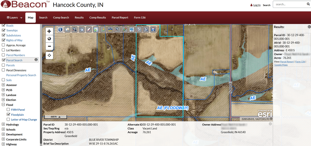 A screenshot from Beacon GIS of their map and layers tool.
