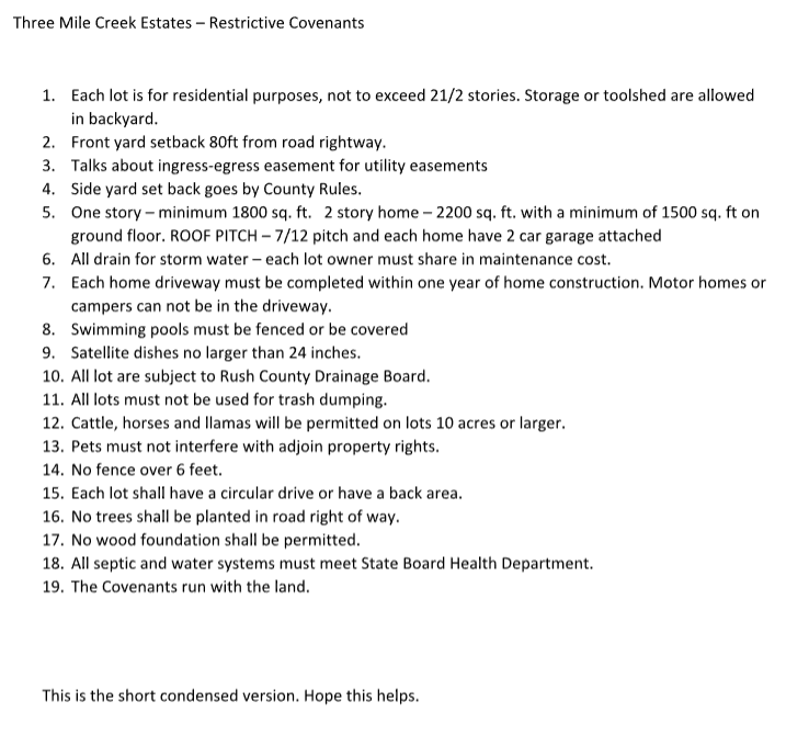 A condensed real-world example of deeded restrictions a seller wanted to add to a property I inquired about.
